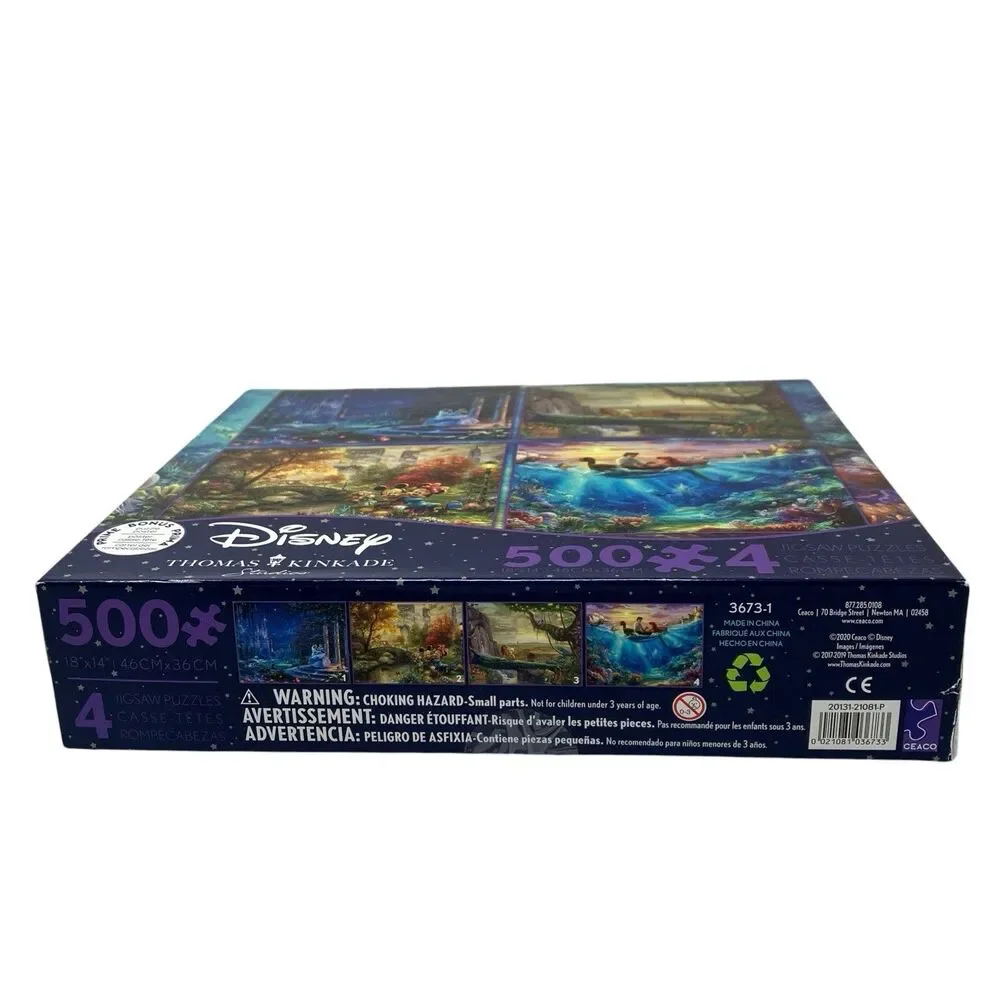 Disney 4 Puzzle Set Cinderella Thomas Kinkade Ariel Lion King 500 Piece Ceaco